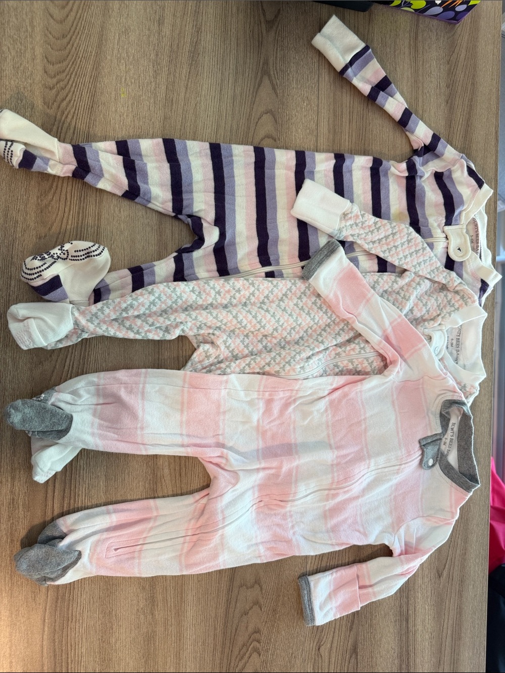 3-Pack Baby Girls Footed One-Pieces - Pink, Purple, White